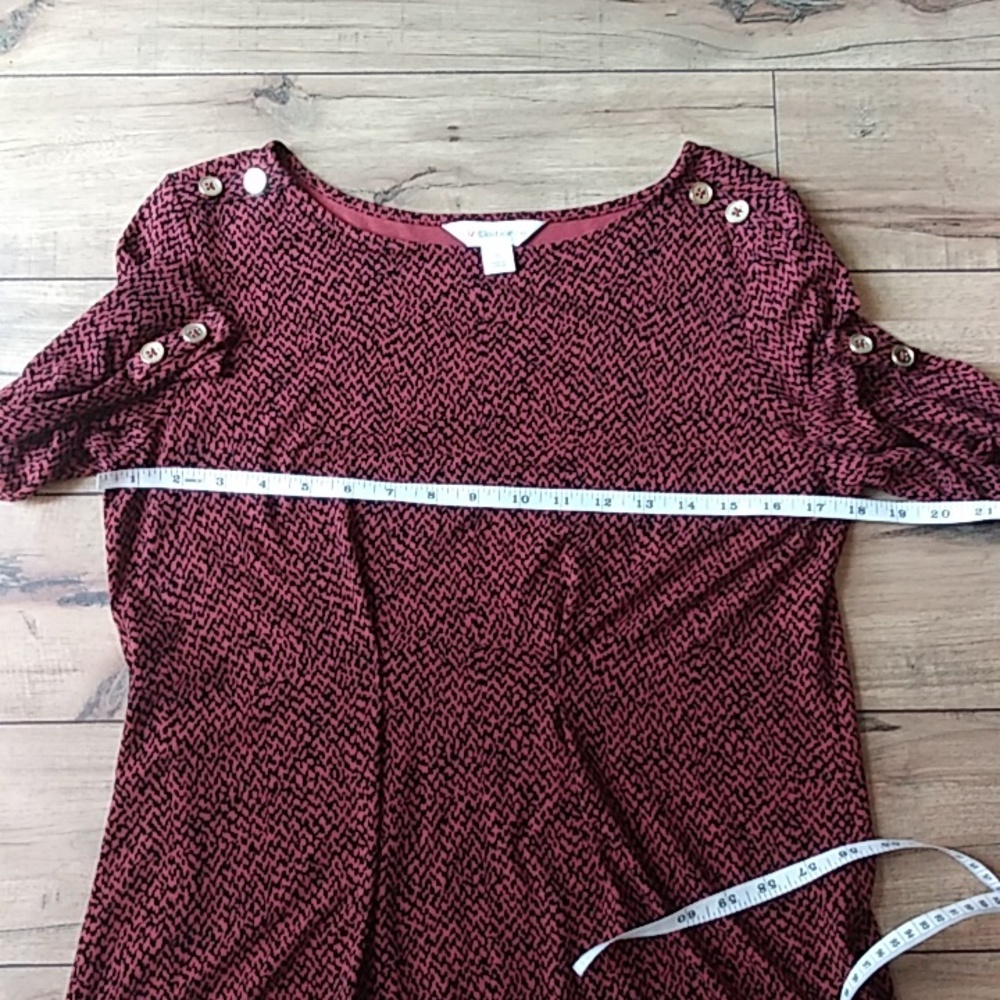 NWOT Liz Claiborne Dark Orange With Black Prints 3/4 Sleeves Tunic Top. Size S - Picture 16 of 17